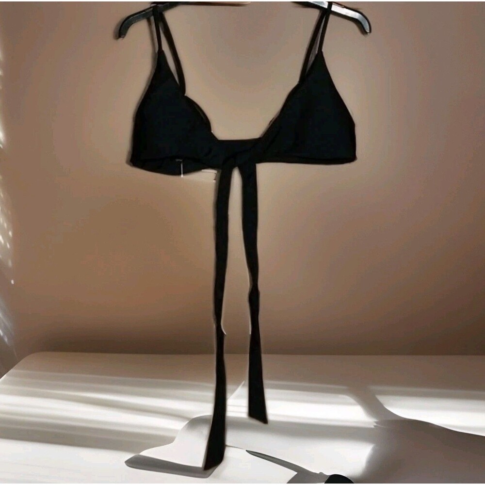 NWT Bikini Swim Top Womens Size Small Black Tie Front Padded Bra Beach ZAFUL